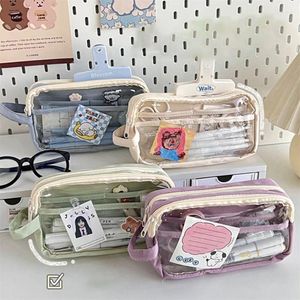 Bolsas de armazenamento estojo de lápis transparente Pen de grande capacidade estuches escolares kalemlik astuccio kawaii japonês papelaria calcinha bolsa fofa