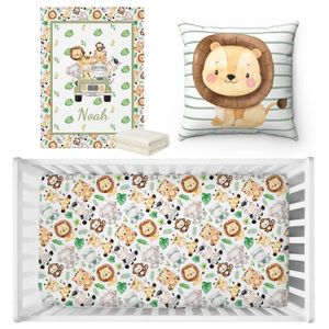 LVYZIHO Animals Baby Boy Crib Sheet Set Jungle Nursery Personalized Name Bedding Shower Gift Animal Blanket 240322