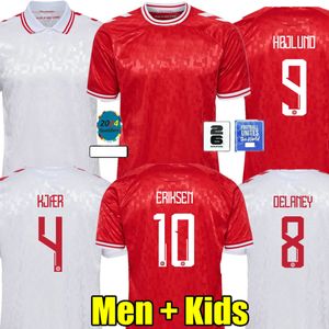 EriKsen 2024 Danimarka Futbol Jersey Hojlund 24 25 Ev Kırmızı Uzak Beyaz Kjaer Hojbjerg Christensen Skov Olsen Braithwaite Dolberg Futbol Gömlekleri 2025 Erkek Çocuklar