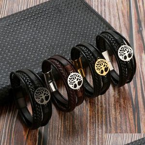 Bracelets de charme Charmos de couro Árvore da vida Design Infinito Pulseira de aço inoxidável moda punk cadeia trançada mti camada hip hop je dhrr3