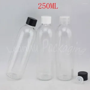 Garrafas de armazenamento 250 ml garrafa de plástico redondo de ombro transparente 250cc / toner Sub-bottLing Contêiner cosmético vazio (20 pc / lote)