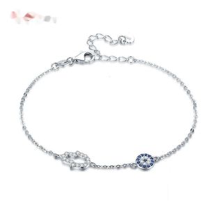 Charm Armband Tongzhe Hamsa Hand Evil Eye Charm Armband 925 Sterling Silver Luck Blue Cz Chain Link Armband för kvinnor Turkish Jewelryhkd2306925