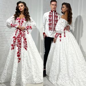 Unique A Line Lace Evening Red Appliques Long Sleeves Formal Party Prom Dress Ruffle Rustic Dresses For Special Ocn