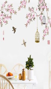 Birds Flying Among Flowers Tree Branches Wall Stickers Living Room Bedroom Background Decor Wall Mural Poster Art Birdcage Wall De6518092