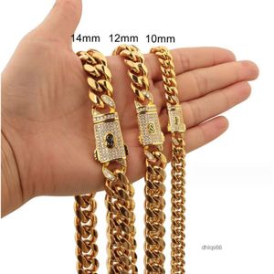 18k 6mm 8/12/14mm Pvd Gold Stainless Steel Titanium Cuban Chain Crypto Mens Jewelry Necklace Microinset Zircon Buck