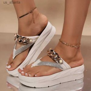 Hausschuhe Damenschuhe Sommersandalen Keile Flip Flops Plattform Flats lässig Strass Metallkette Gothic Western angeboten neu H240403bfb4