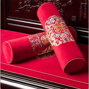 枕50/55/60中国の古代の刺繍された円筒形のマホガニーソファアームレストウエストコットンリネン枕カバー（詰め物なし）