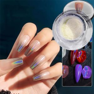 1Box ​​Universal Laser Nagel Glitter Holographische Pulvernagelkunst Chrom Aurora weißes Pigment glänzender Spiegel Maniküre Meerjungfrau Staub #F*