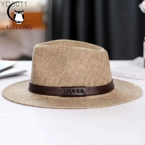 Wide Brim Hats Bucket Summer Hat Mens Linen Sun Visor Panama Flat Edge British Jazz High end Protection Gentleman Outdoor yq240403