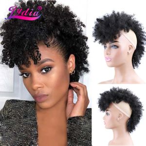 Chignon Chignon Lydia Synthetic High Puff Afro Short Kinky Curly Middlepart Wig Clips in Hair African American 90G/PCSヘアピース
