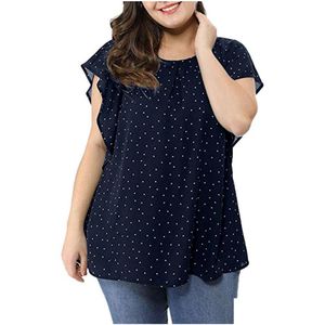 Damskie T-shirt w rozmiarze Plus Eleganckie kobiety Bluzka górna okrągła szyjka kropka Ruffle krótkie rękawy cienki luźna koszula W5VR Drop dostawa dhjg0