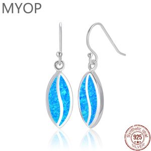 Earrings MYOP 925 Sterling Silver Drop Earrings Exquisite Geometric Blue Fire Opal Earrings For Women Jewelry Fashion Earrings Gift