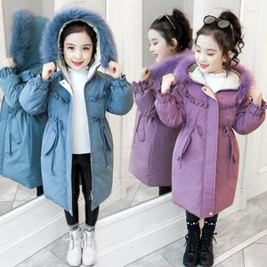ダウンコート-30度2024ガールズ衣類冬用ジャケットファーフード付き子供コート温かい服の子供のアウターウェアパーカー