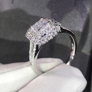 2pcs anéis de casamento huitan lindas formas quadradas mulheres anel de bling full gelo micro paval zircão de zircão