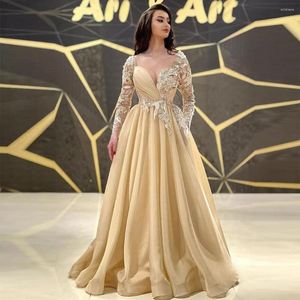 Party Dresses Luxury Gold Lace Appliques 3D Flowers Beadings Prom Long Sleeves A-Line Evening Dress Wedding Gown 2024