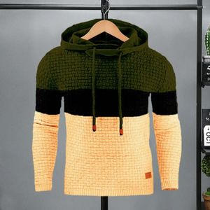 Herrtröjor män jacquard hoodie färgblock med dragkammare långa ärmar elastiska mid längd sporttopp för höst vinter värme