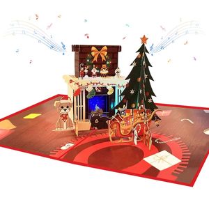 Wholesale Custom Sound Recordable Music 3d Pop Up Luxury Christmas LED Light Greeting Gift Paper Cards 240323