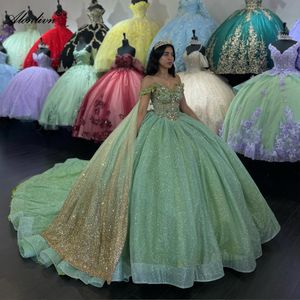 Soarkly Bling Кружевные спагетти ремни возлюбленные шариковые платья Quinceanera платья с бусинными жемчужинами Плата за вечерние вечеринки.