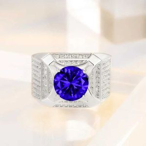 Anelli nuziali 2 pezzi Solitaire Male Lab Sapphire Diamond Ring 925 Sterling Silver Engagement Fead Anelli per gli uomini Anniversario Gioielli per feste