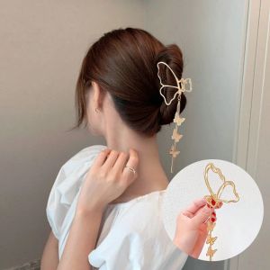 2024 Quasten Butterfly Hair Claw Clip Elegant Vintage Long Pendell Clips Gold Farbe Geometrische Haarnadel Frauen Haarzubehör