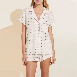 家庭用服の女性甘いハートプリントパジャマセット2ピーススーツ半袖ルーズシャツのトップとショートパンツラウンジウェアスリープウェアの衣装