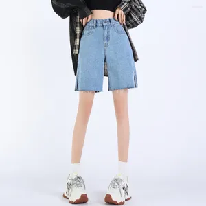 Women's Shorts Fashion Blue Denim Women Summer High Waist Loose Wide Leg Short Pants Sexy Split Tassel Girl All Match Jeans