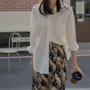 Women's Blouses Korean Casual Female Button Solid Simple Wear Green Blouse Ladies Spring Lazy Style Long Sleeve Shirt Clothes Tops