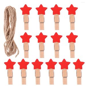 Frames 100pcs Wooden Clothespins Star Shape Wall Hanging Po Clips Picture Pegs Craft With Rope Red