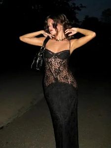 JULISSA MO Sexy Lace See Through Slip Backless Split Midi Dress For Women Ladies Elegant Evening 2023 Autumn Fashion 240403
