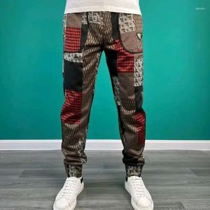 Calças masculinas casuais slim fit calças masculinas xadrez hippie harem streetwear y2k tendência clássica moda algodão poliéster estilo coreano