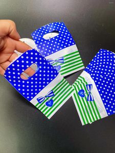 Gift Wrap 50pcs Blue Small Earring Decorative Bag Wave Point Green Stripe Printed Hair Accessories Ring Shopping Bags