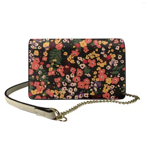 Axelväskor kvinnor messenger kedja väska trasiga blommor design läder crossbody modis pu flap mobiltelefon handväska för flicka