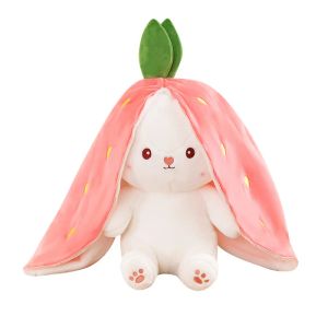 25 cm Söt transform Strawberry Rabbit Doll Plush Toy Morot Rabbit Small Fruit Doll Bunny fylld Animal Patung Dolls Toys Gifts