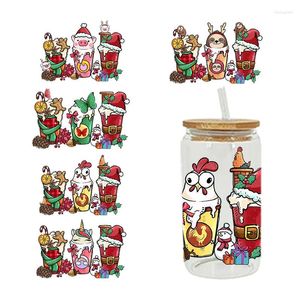 Window Stickers UV DTF Christmas Transfer Happy Juice Tryckt klistermärke för 16oz Libbey Glasses Wraps Bottles Cup D2822