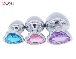 Domi 3PCS Анальные шарики Crystal Jewelry Heart Bult Smectulator Sex Toys Dildo Andula Steel Anal Anal Plug Y181104021818392