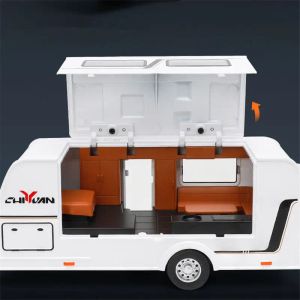 1/32 reboque de liga de liga de caminhão RV Modelo de carro Diecast Metal Metal Recreativo Off-Road Camper Model Som e Light Kids Toy Gift