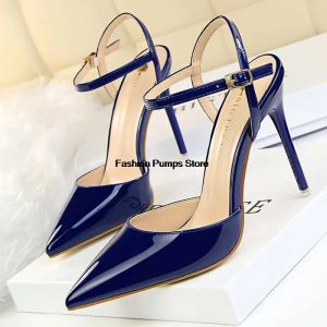 Pumps BigTree High Heel Frau Sandalen 10,5 cm heeled women Stiletto Sommer Slingback Pumps Schuhe Ladies Party Schuhe sexy Lackleder