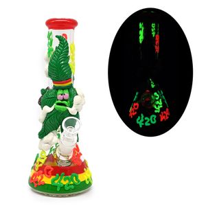 1pc,25.5cm/10in,Glass Bong,Glow In Dark,Borosilicate Glass Water Pipe,Glass Hookah,Hand Painted,Polymer Clay Cute Glass Smoking Item,Home Decorations,Glass Hookah