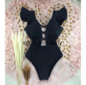 New Ruffle One Piece Swimsuit Solid Red Black Swimwear Женщины Deepv Bathing Comse Bodysuit Beach Wear Swid Suit Monokini7922513