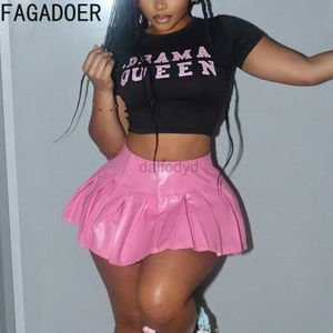 Urban Sexy Dresses FAGADOER Pink Fashion PU Leather Pleated Skirts Women High Waisted A-line Mini Skirts Casual Female Matching Party Club Bottoms 240403