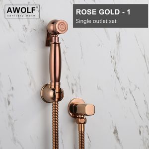 Awolf 5 Colors Titanium Gold Handheld Toilate Bidet Sprayer Set Solid Brass Rose Gold Белый гигиенический душ Смеситель BIDET AP2107