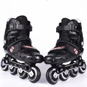 Shoes Cool Black Warrior Thicker Slide Inline Slalom Skates Shoes for Brake Sliding Drift Street Show Roller Skate Shoes Carbon Fiber