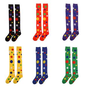 Women Girls Clown Cosplay Long Socks Fun Colorful Irregular Polka Dot Printed Ov