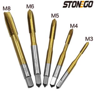 Stonego 1PC/5PCSチタンコーティングスレッドタップドリルメトリックHSS6542スパイラルスクリュータップM3/M4/M5/M6/M8