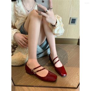 Casual Shoes Designer Women Female Square Toe Lolita Woman Mary Jane Flats 2024 British Style Leather Ladies