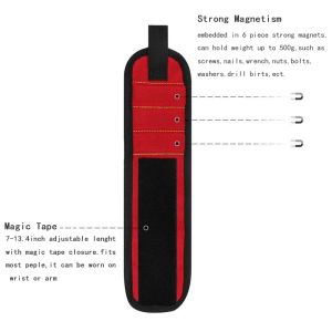 Banda de suporte de pulso magnético 1PC com ímãs fortes para segurar parafusos Bracelelet suportes de cinto de correia Chuck Sports Magnetic Tool Bag