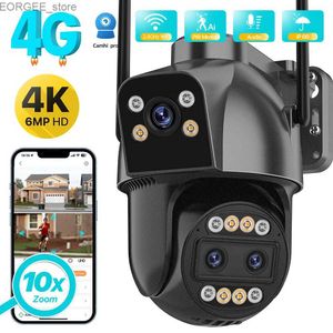 Outras câmeras CCTV 4K HD 4G Câmera IP IP Outdoor 10x Zoom Três Lente Câmera de Câmera SIM de tela Dual PTZ Rastreamento de Video Câmera de Vídeo CCTV Y240403