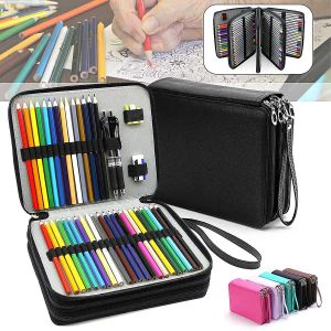 Bags Portable PU Leather Pencil Bag For Student 184 Slot Colored Pencil Case Holder Waterproof Large Capacity 4 Layers Gifts Supplies