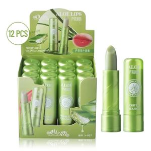 12PCLOlot Aloe Vera Kilkowaryzujący balsam do warg Zmiana szminki długotrwały, długotrwałe odżywcze zabarwione usta Hurtowa opieka 240321