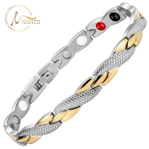 Bracelets Women's Fashion Twisted Titanium Steel Bracelet 4 Elements Healthy Bio Magnetic Negative Ion Germanium Bracelets for Women